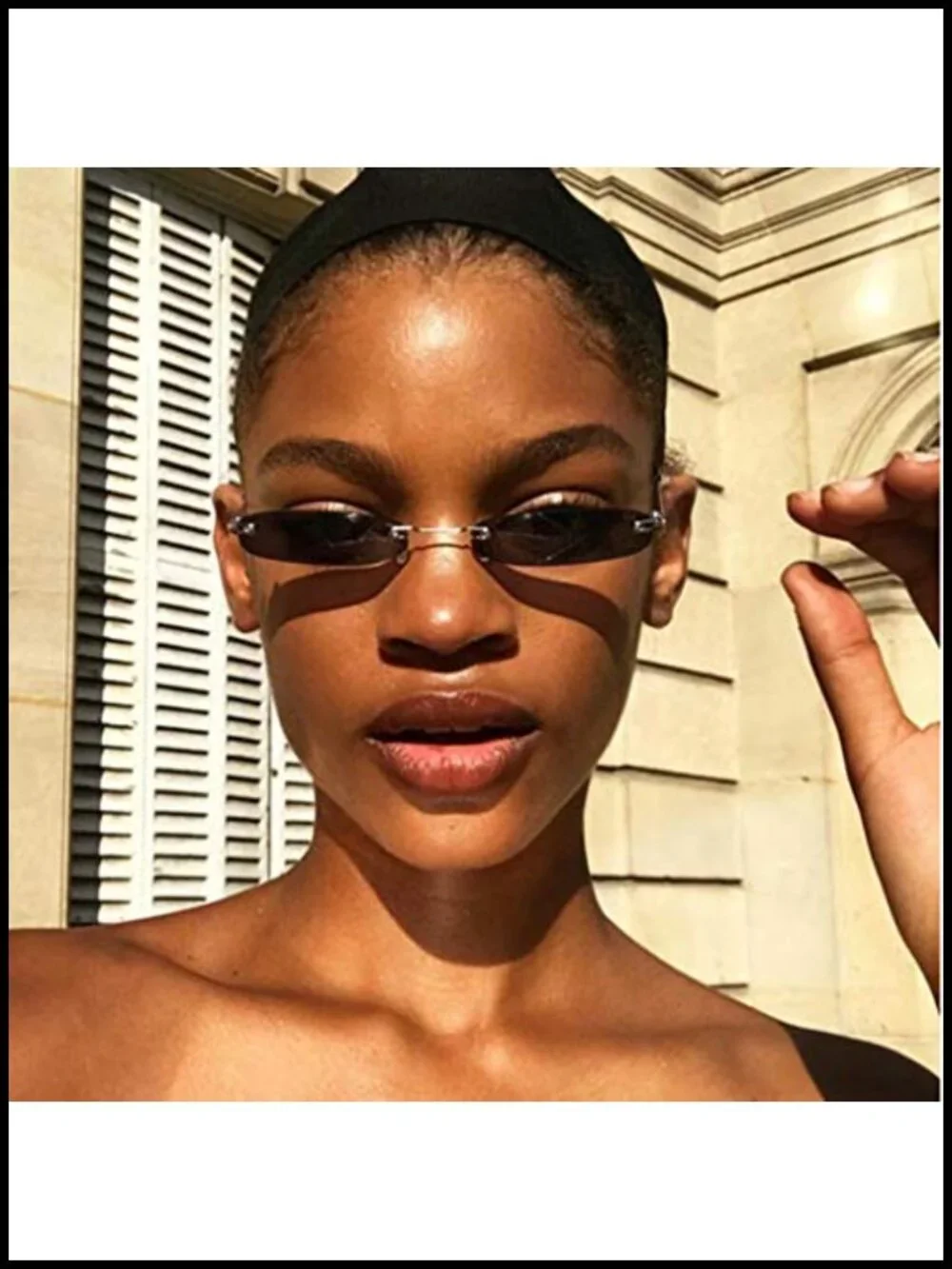 Rimless Narrow Rectangle Sunglasses UV400 Protection Ultra Light Metal Frame
